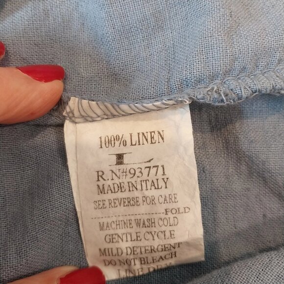 Vasna Italian 100% Linen Lagenlook Dress Large Pullover Pockets Blue Beach - Picture 9 of 9